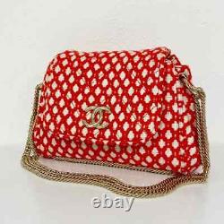 CHANEL MINT Condition Red White Tweed Bag Gold CC Limited Edition