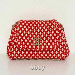 CHANEL MINT Condition Red White Tweed Bag Gold CC Limited Edition