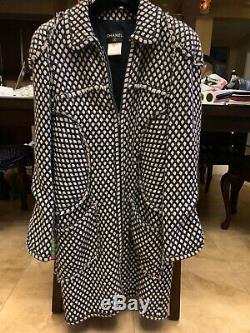 Chanel Tweed Jacket Coat Dress Fringed Trimmed Zippered Size 44 Mint Condition