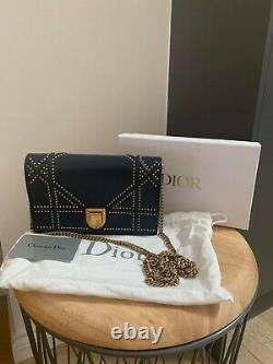 Dior Small Diorama bag in Navy leather with antique gold studds, New condition