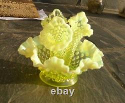 Fenton vaseline hobnail opalescent epergne vase, excellent condition
