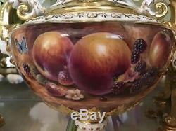 Limited Edition Gold Royal Worcester Painted Fruit Vase Prestine Condition
