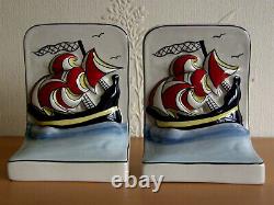 Lorna Bailey Galleon Book Ends Limited Edition C/w Certificate In Mint Condition
