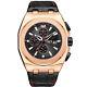 Mens Automatic Watch Rose Black Voyager Leather Strap Watch Gamages