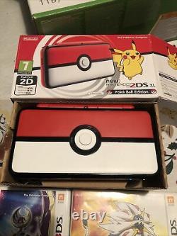 Nintendo 2DS XL Pokemon Pokeball Limited Edition Excellent Condition + 2 Games