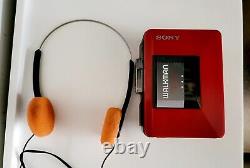 Red SONY WM-B12 WALKMAN RARE LIMITED EDITION + Headphones, VGC condition working