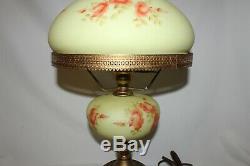 STUNNING FENTON Art Glass BURMESE LAMP Hand Painted ROSES MINT CONDITION