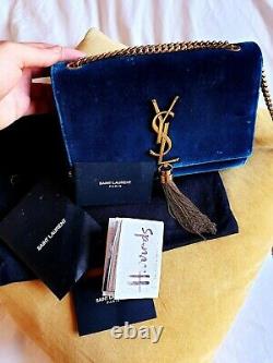 YSL Limited Edition Monogram Blue Velvet Chain Bag Great Condition
