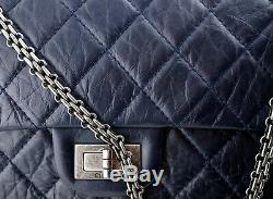 100% Auth Excellent État Chanel Redélivrance Bleu Calfskin 2,55 Sac À Rabat 227 Sz