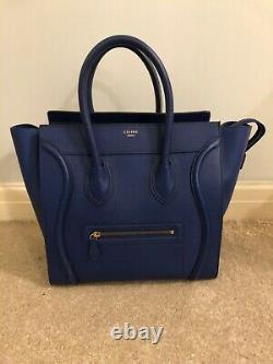 Celine Authentic Blue Mini Luggage Tote Bag En Excellent État, Rarement Utilisé