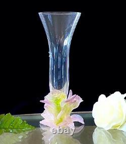 Daum Soliflor Rose Vase Pate De Verre Français Crystal Great Condition Signé