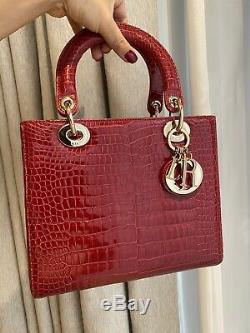 Lady Dior Classique Rouge Sac Crocodile Pristine Condition! Certificat Et Réception