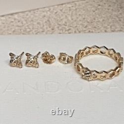 Pandora Édition Limitée 14k Choker Honeycomb Plaqué Or S925 Boucles D'oreilles Et Bague