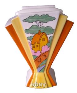 Vase décoratif 'Orange Roof Garden' de Clarice Cliff Wedgwood, édition limitée rare