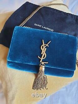 Ysl Limited Edition Monogram Blue Velvet Chain Bag Great Condition