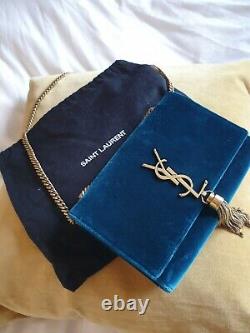 Ysl Limited Edition Monogram Blue Velvet Chain Bag Great Condition